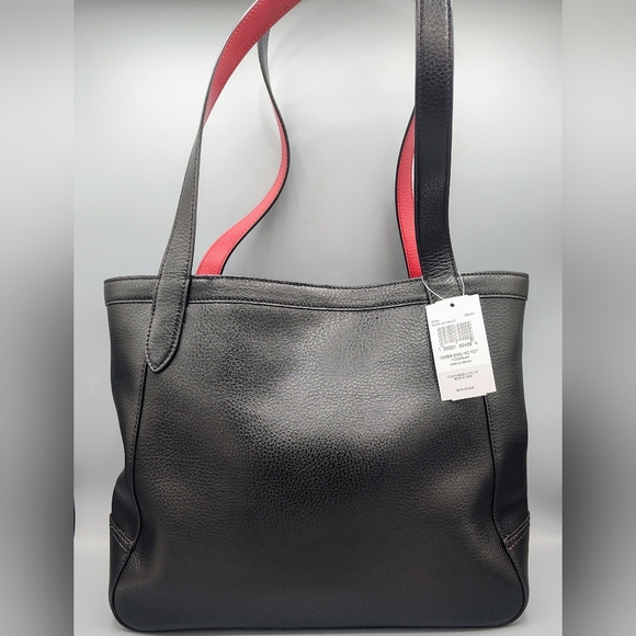 NWT Coach Tote 27 with an ombre rainbow signature Horse and Carriage. black/red - Picture 9 of 11